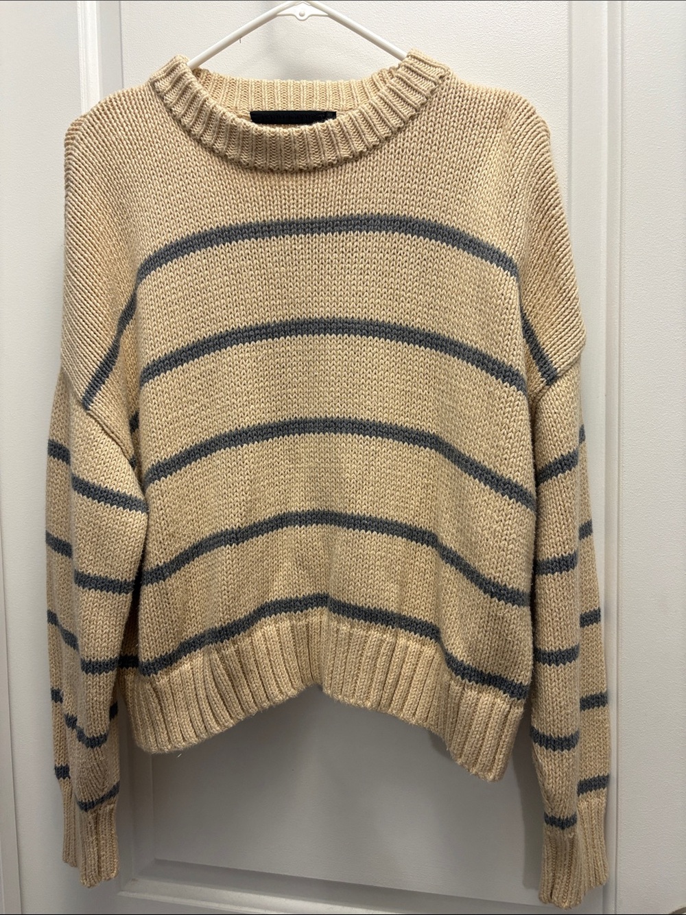 Jenni Kayne 100% Cotton Chunky Knit Striped Sweater Oversized Cropped Chloe XS - Picture 4 of 8